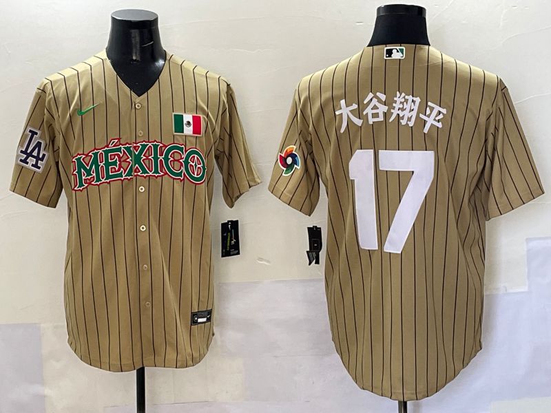 Men Los Angeles Dodgers 17 Ohtani Brown Stripe Mexico Joint Name 2025 Nike MLB Jersey style 32